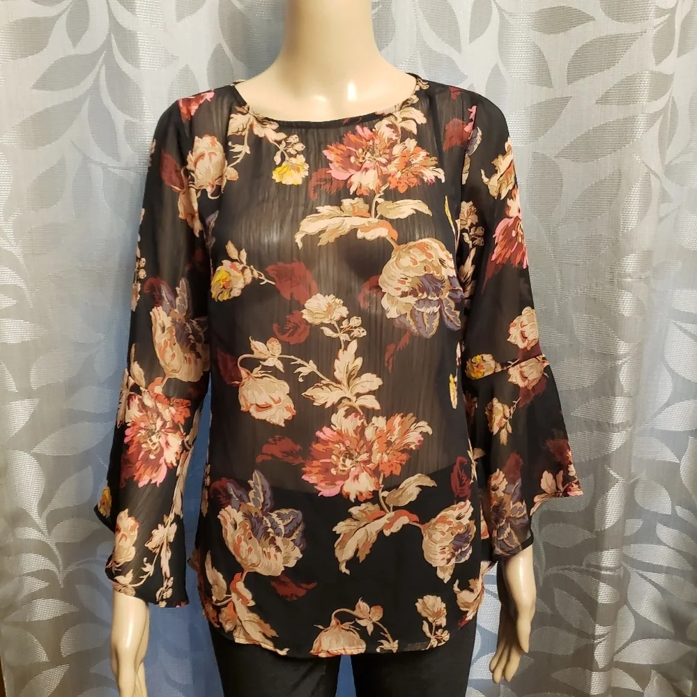 Black Floral Sheer Blouse Size - Picture 13 of 13
